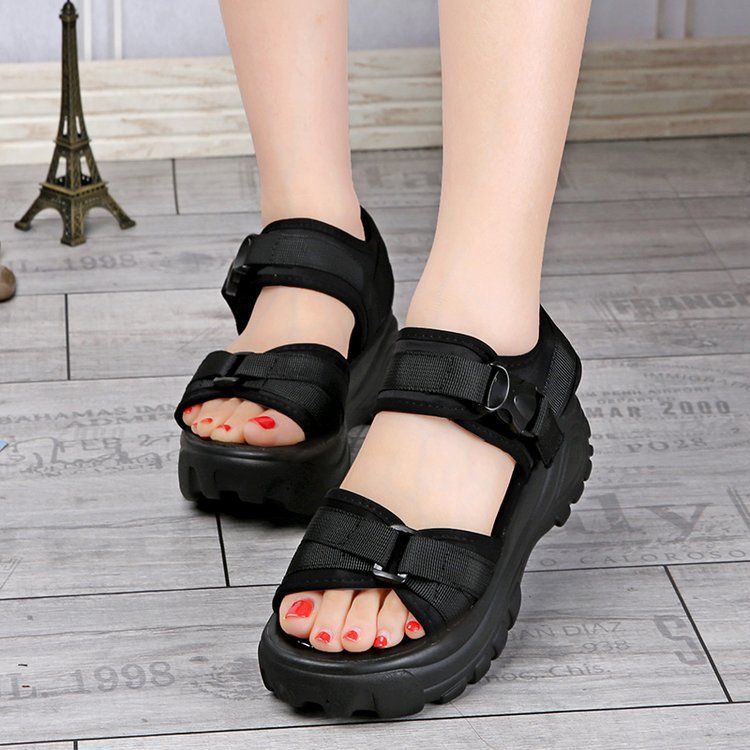 Women Sandals Heels Woman Platform Wedges Shoes-Black