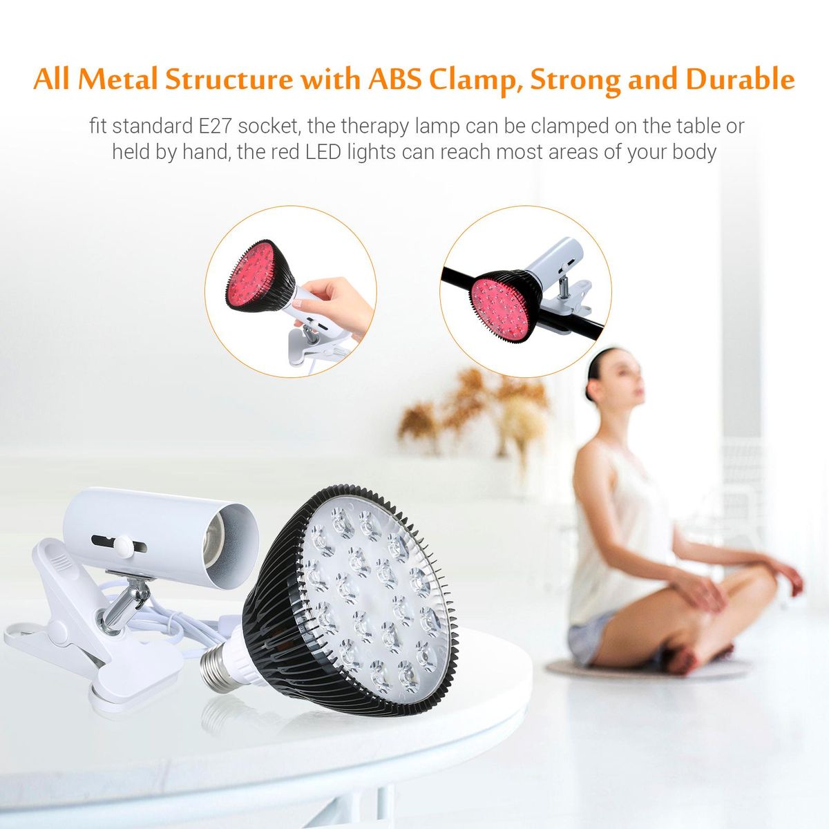 Red Light Therapy Lamp 36W 18 LEDs Infrared Light Therapy Device 660nm 850nm Infrared Combo E27 Socket with Adjustable Lamp Clamp Holder Safety Goggles for Skin Care Pain Relief Health Care