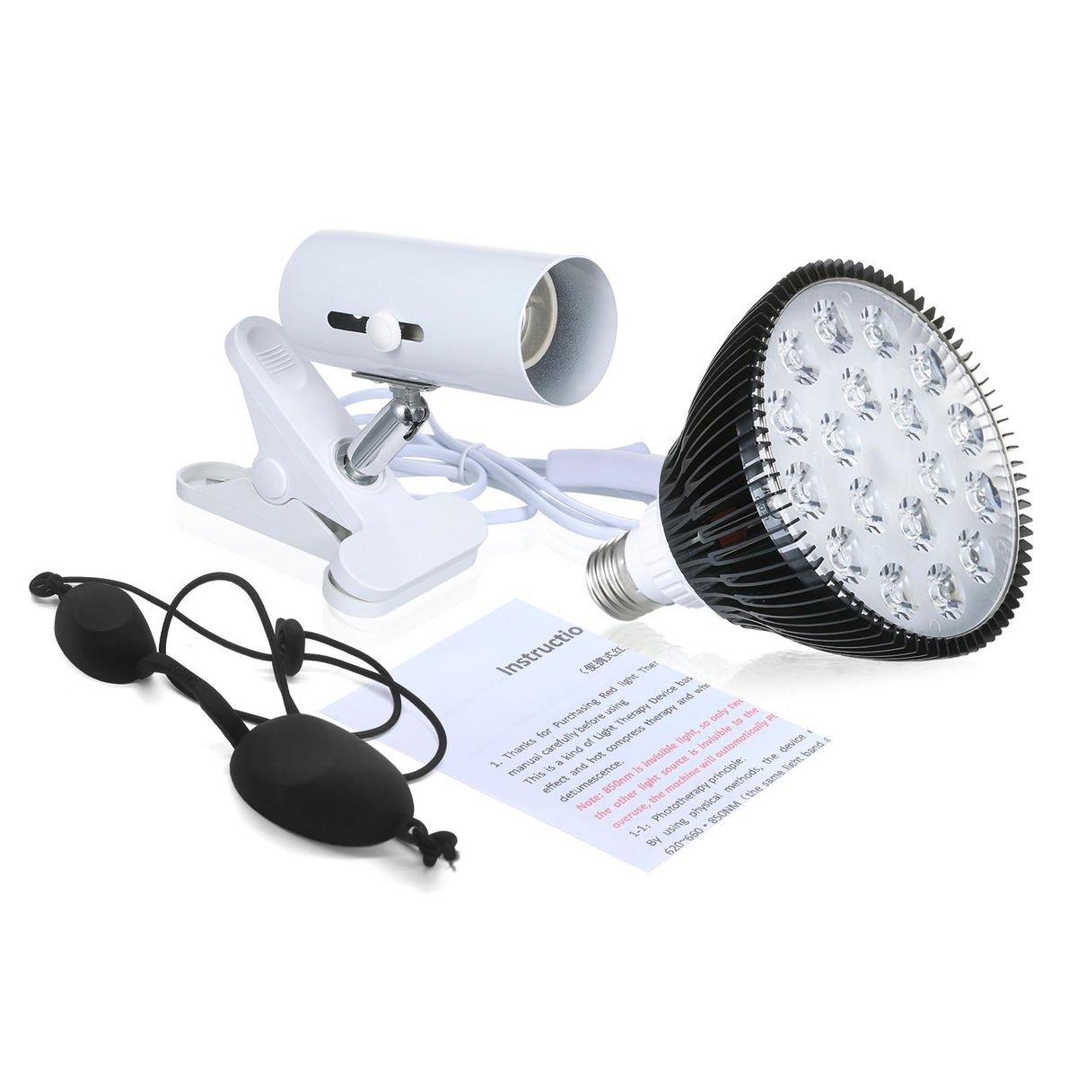 Red Light Therapy Lamp 36W 18 LEDs Infrared Light Therapy Device 660nm 850nm Infrared Combo E27 Socket with Adjustable Lamp Clamp Holder Safety Goggles for Skin Care Pain Relief Health Care