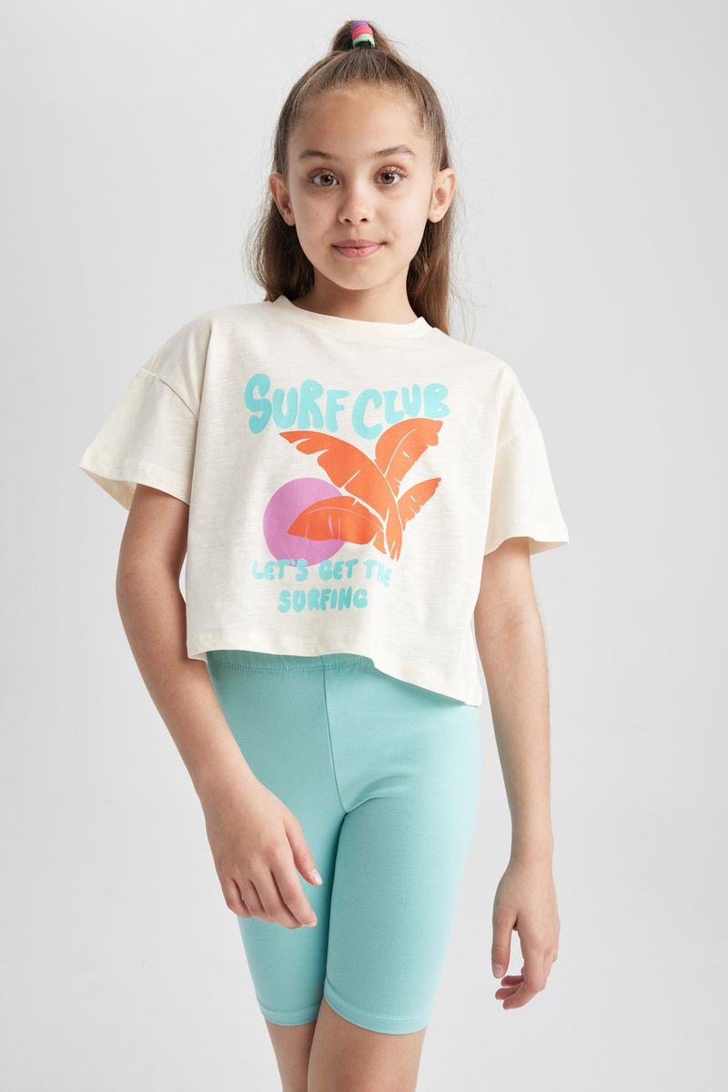 Girl Casual Cropped Fit Knitted Short Sleeve Body - Ecru
