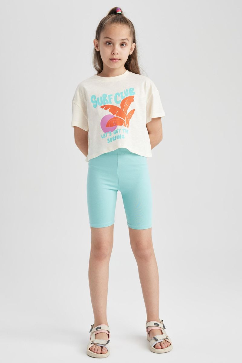 Girl Casual Cropped Fit Knitted Short Sleeve Body - Ecru