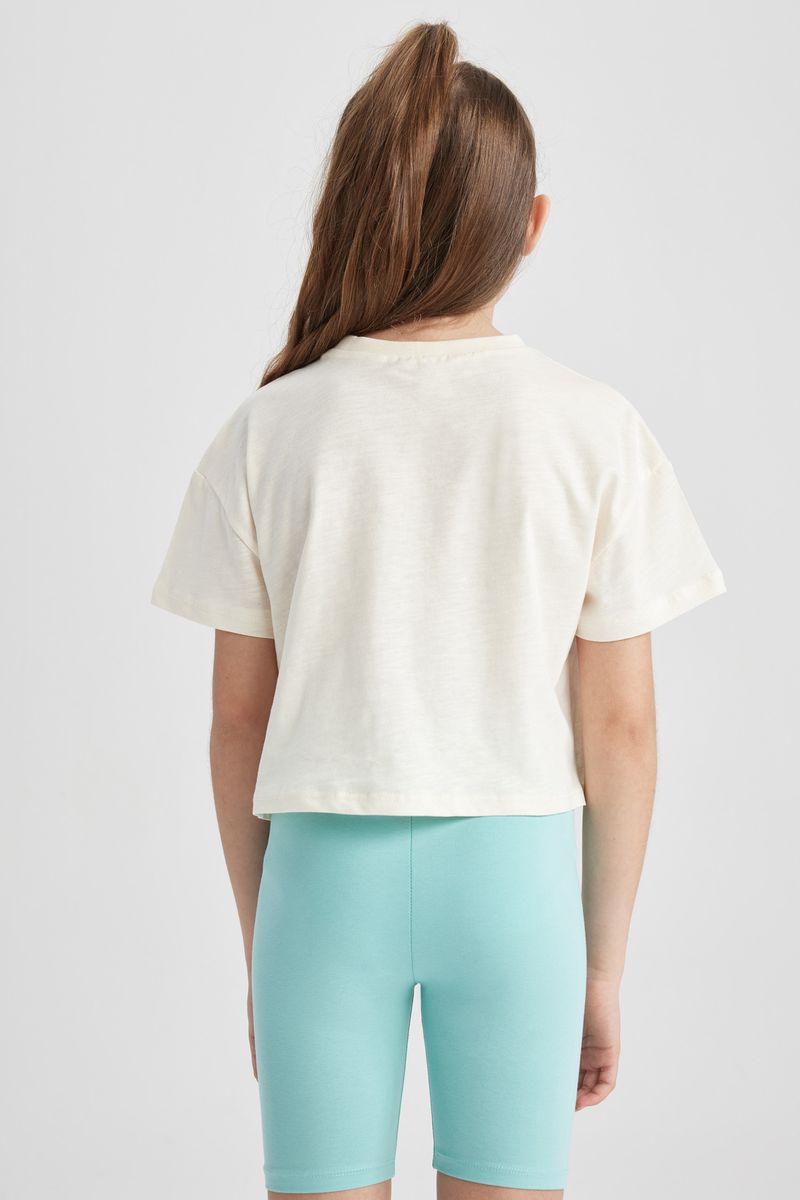 Girl Casual Cropped Fit Knitted Short Sleeve Body - Ecru