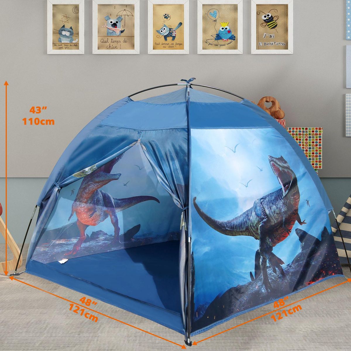 Dinosaur Kids Play Tent, Boys Tent for Kids Indoor and Outdoor Fun Playhouse Tents with Realistic Dinosaur Theme for Children Age 3 4 5 6 7