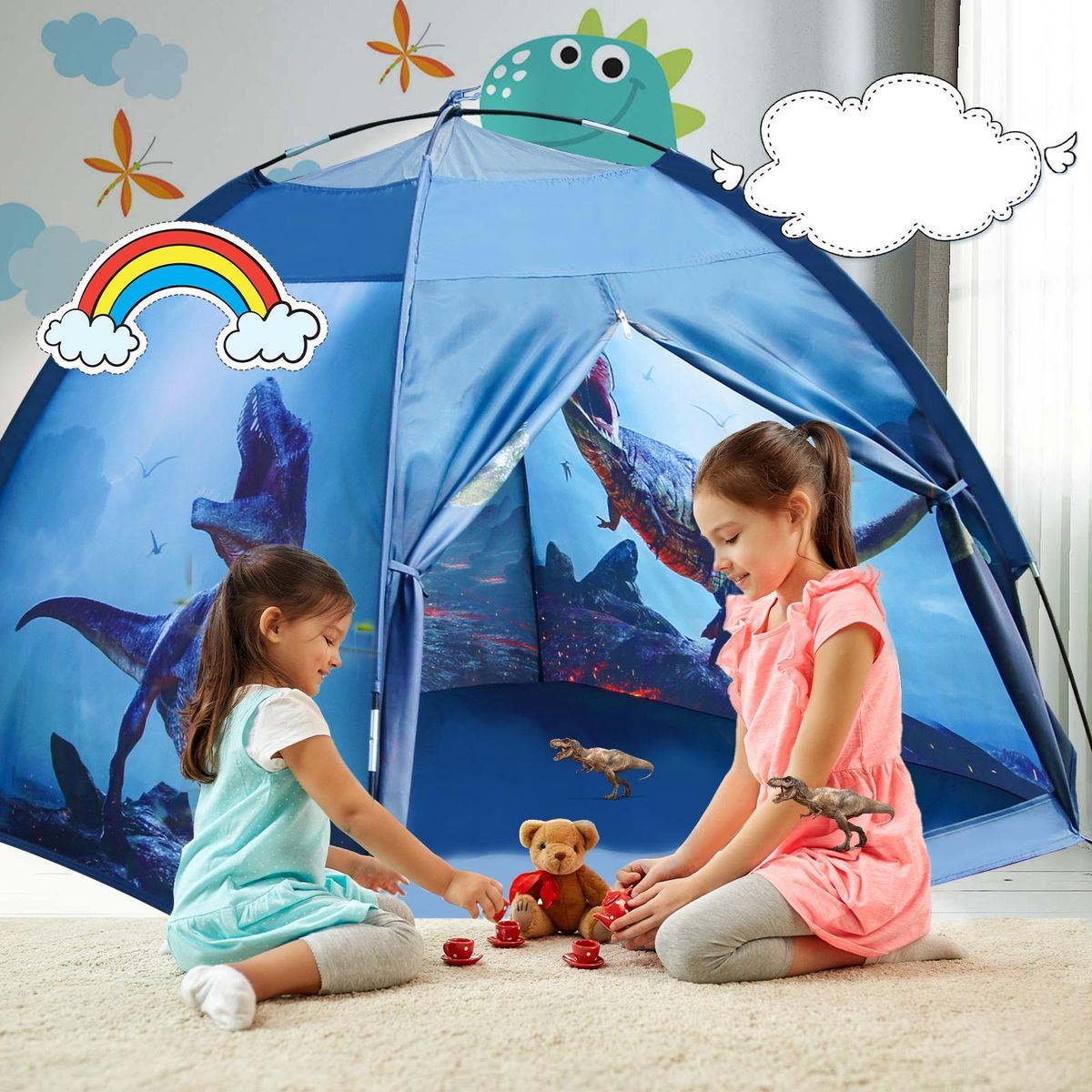 Dinosaur Kids Play Tent, Boys Tent for Kids Indoor and Outdoor Fun Playhouse Tents with Realistic Dinosaur Theme for Children Age 3 4 5 6 7