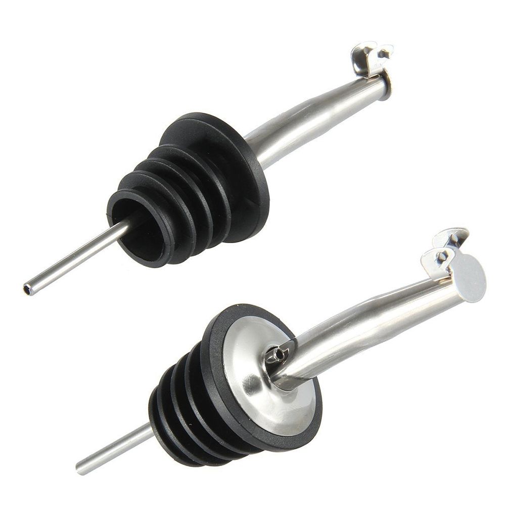 2Pcs Stainless Whisky  Wine Pourer Stopper Bottle Spout Dispenser With Cap-Black