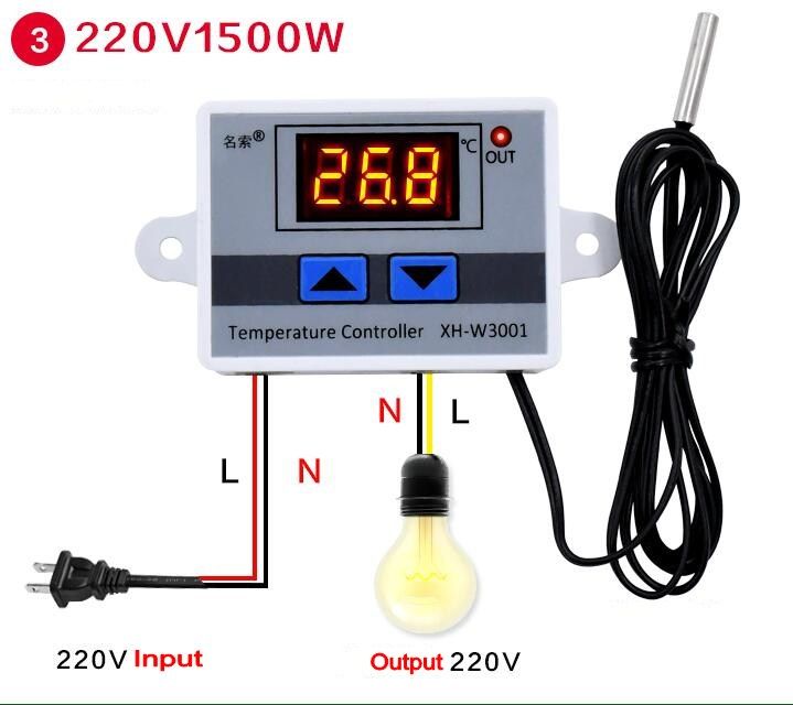 Digital Display W3001 AC 220V DC 12V 24V Digital LED Temperature Controller 10A Incubate Thermostat Control Switch Probe