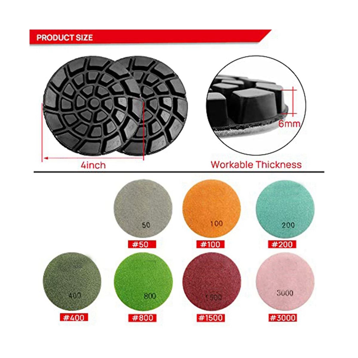 6 PCS Diamond Floor Polishing Pads Resin Bond Terrazzo