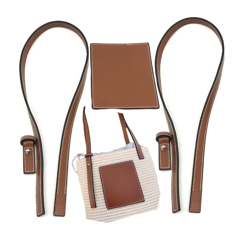 Hand-woven Luojia Straw Bag Hand Bill Shoulder Cotton Straw Bag Artificial Leather Material Bag Accessories Handles And Label