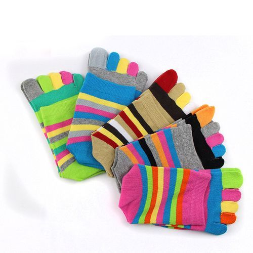 Womens Five Fingers Toe Socks Cotton Socks Casual Rainbow Socks (6 Pairs)