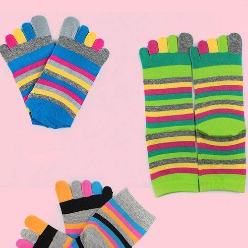 Womens Five Fingers Toe Socks Cotton Socks Casual Rainbow Socks (6 Pairs)