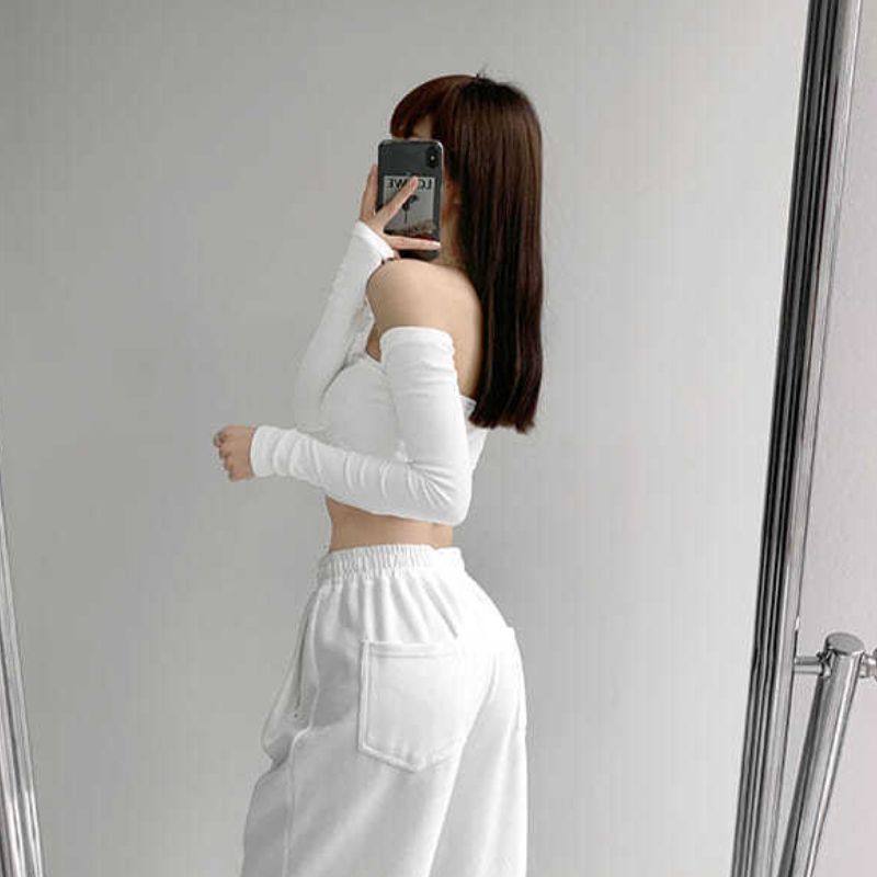 (white With Sleeve)Streetwear  Women Camis Tube Summer Skinny Crop Fashion Harajuku Removable Sleeve Feminine Hip-hop Hot Girls Club Party Jazz WEF