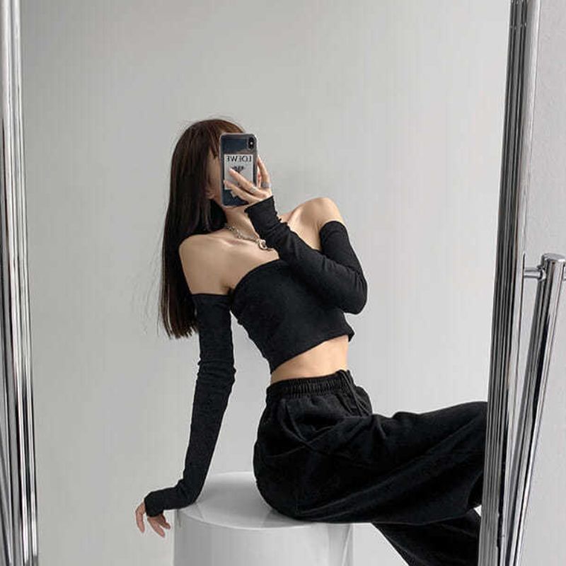 (white With Sleeve)Streetwear  Women Camis Tube Summer Skinny Crop Fashion Harajuku Removable Sleeve Feminine Hip-hop Hot Girls Club Party Jazz WEF
