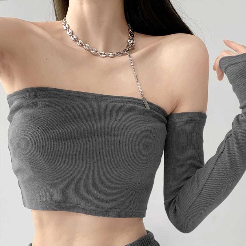 (white With Sleeve)Streetwear  Women Camis Tube Summer Skinny Crop Fashion Harajuku Removable Sleeve Feminine Hip-hop Hot Girls Club Party Jazz WEF