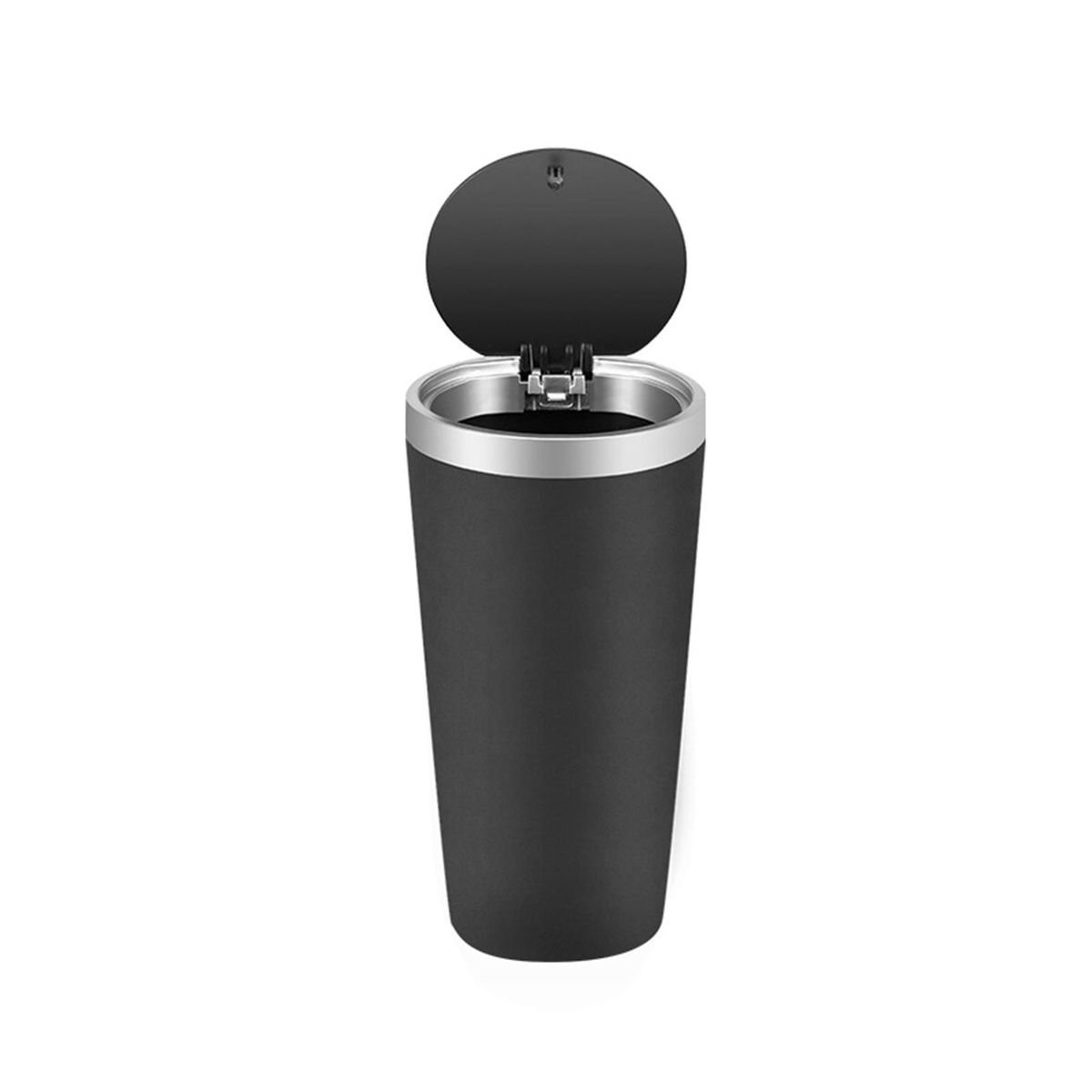 Compact Car Trash Bin with Cup Holder Phone Storage Black and Silver