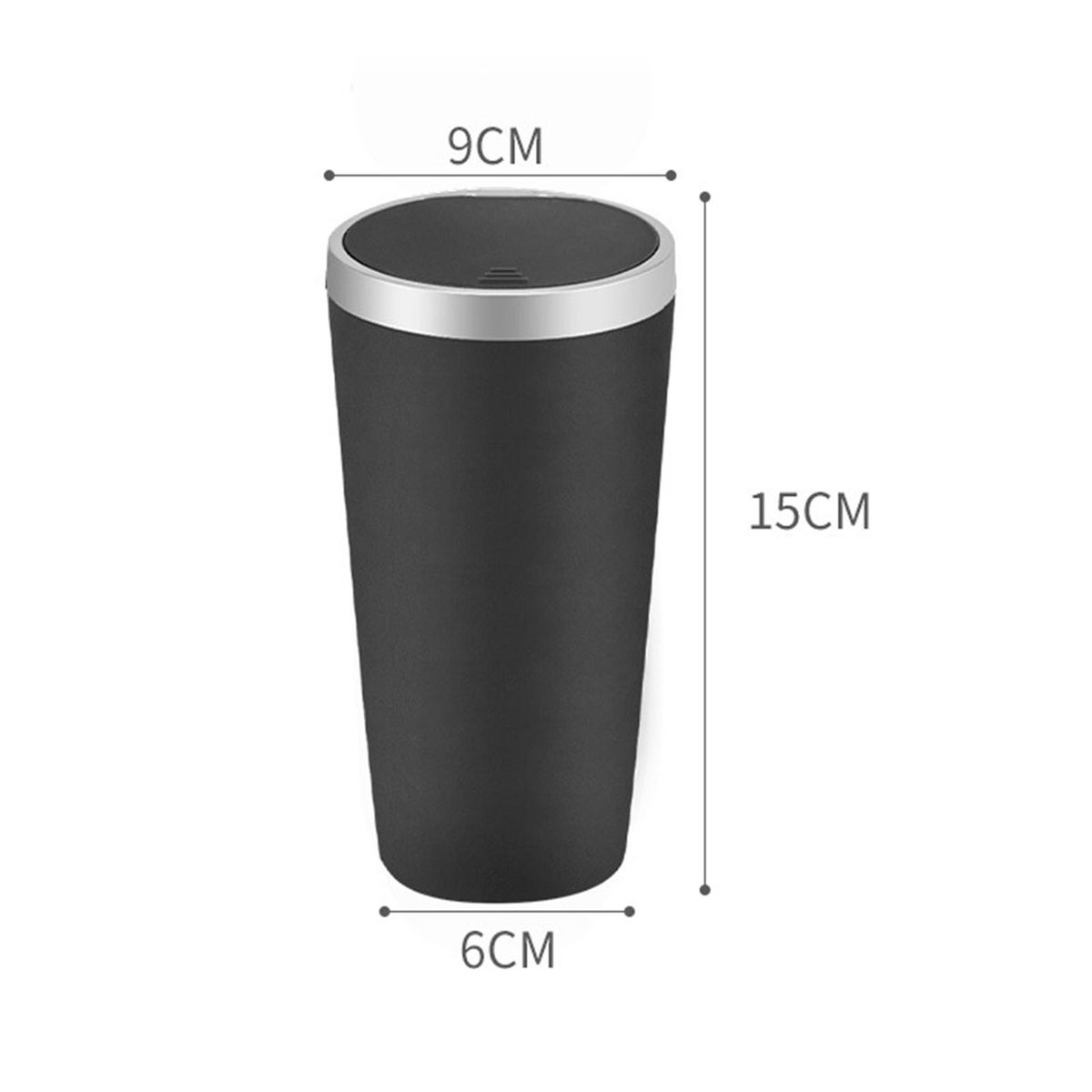 Compact Car Trash Bin with Cup Holder Phone Storage Black and Silver