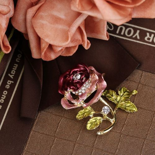 Luxury Elegant Women Rhinestone Crystal Rose Flower Brooch Pin Brooches Red