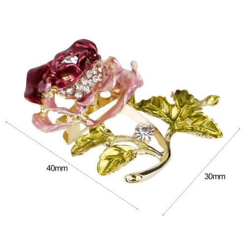 Luxury Elegant Women Rhinestone Crystal Rose Flower Brooch Pin Brooches Red