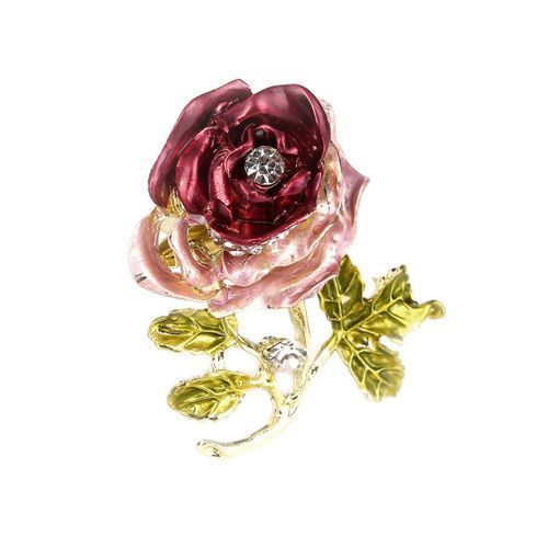 Luxury Elegant Women Rhinestone Crystal Rose Flower Brooch Pin Brooches Red