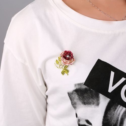 Luxury Elegant Women Rhinestone Crystal Rose Flower Brooch Pin Brooches Red