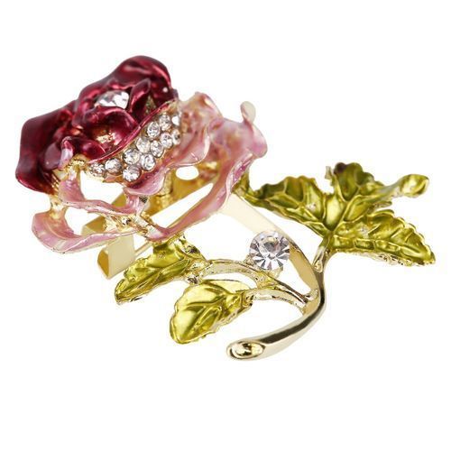 Luxury Elegant Women Rhinestone Crystal Rose Flower Brooch Pin Brooches Red