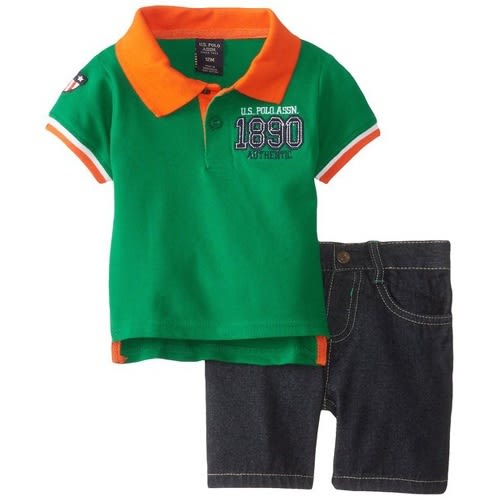Baby Boys' Pique Polo & Denim Short Set - Kelly Green