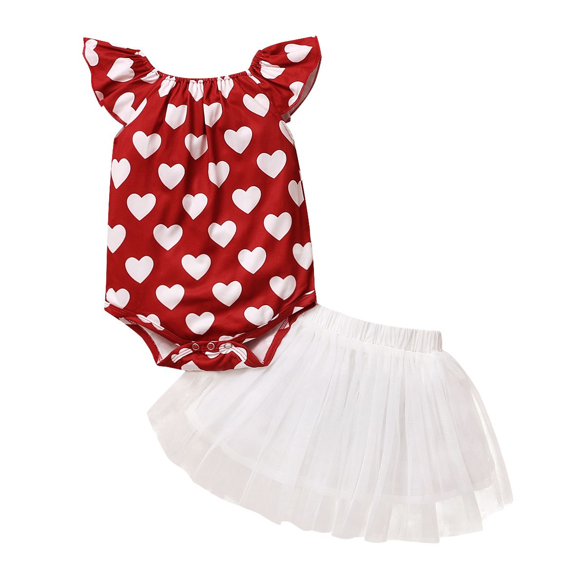 Baby Girls Summer Clothing Set Cute Hearts Design Bodysuit Tutu Skirt