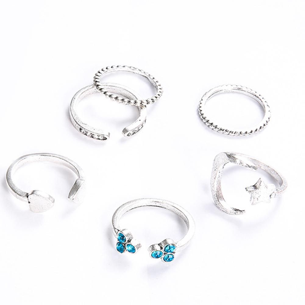 6Pcs Moon Star Heart Open Midi Knuckle Rings Set-Silver