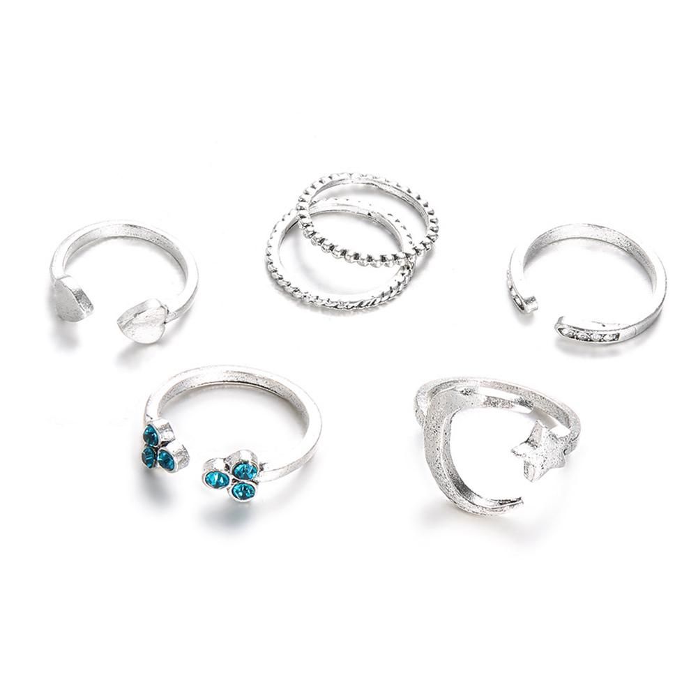 6Pcs Moon Star Heart Open Midi Knuckle Rings Set-Silver