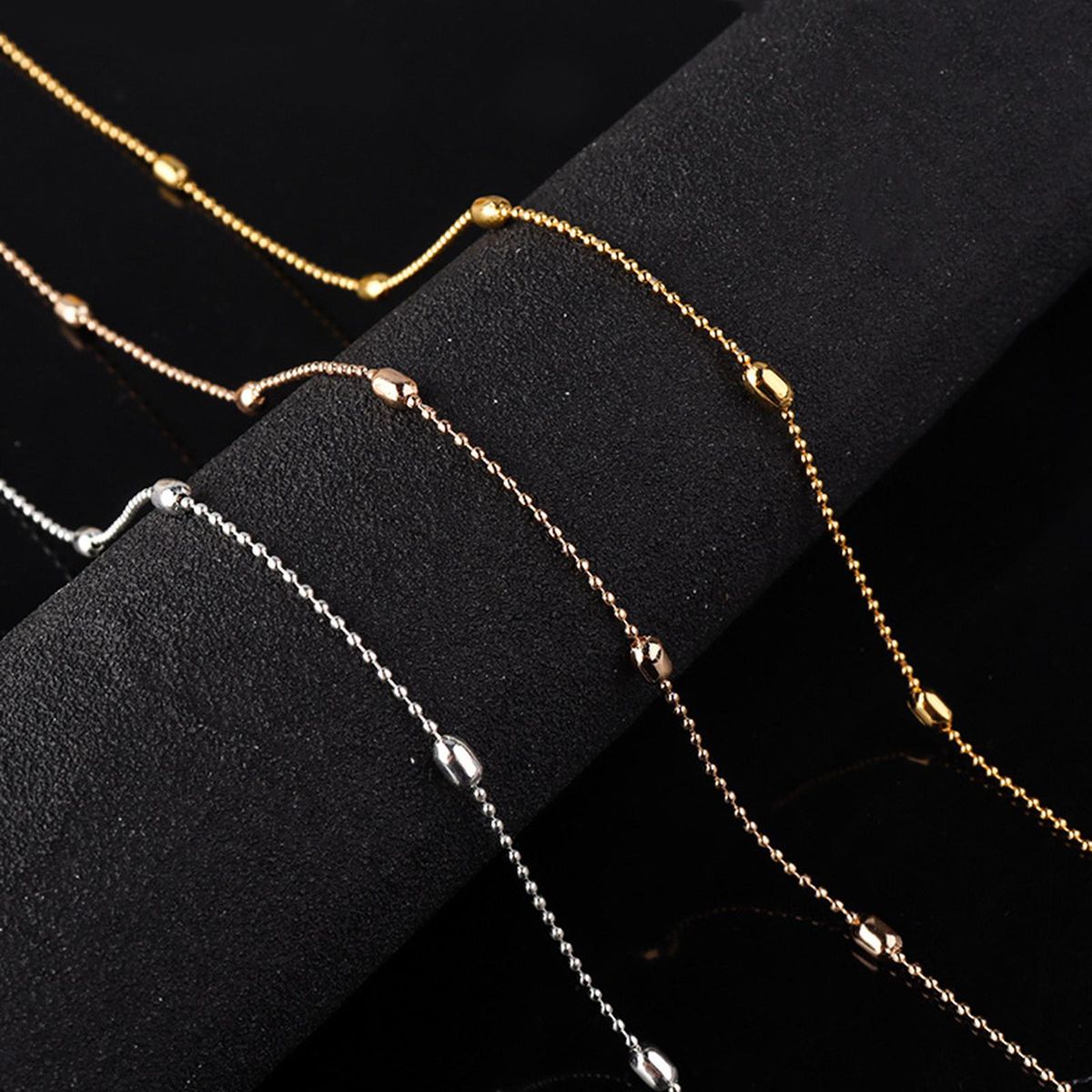 Acituna Metal Cable Chain Beaded Link DIY Anklet Necklace Rose Gold