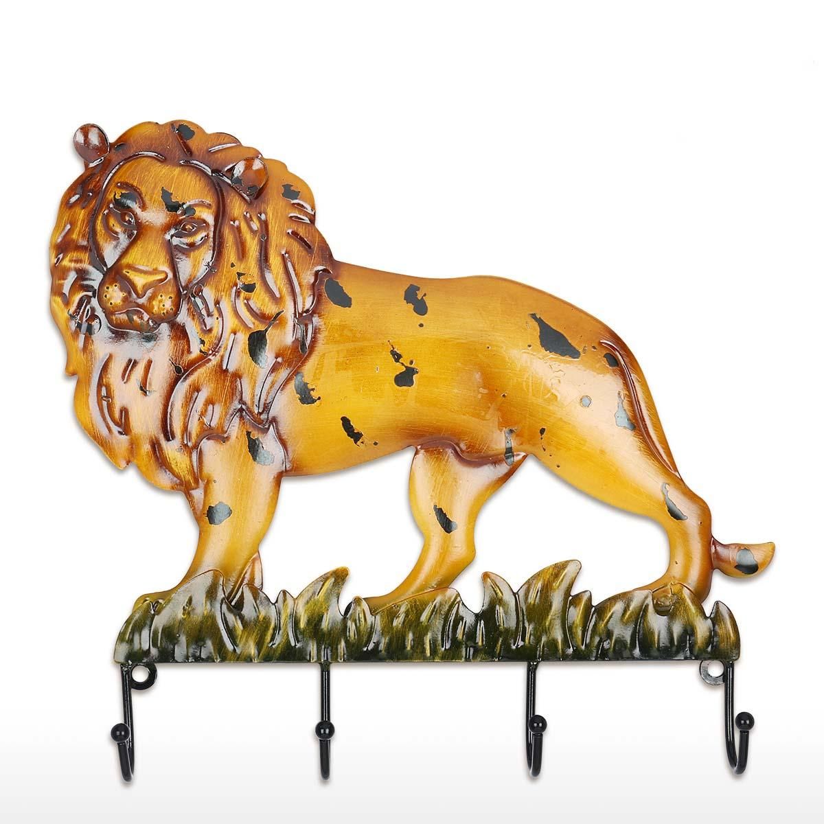 Tooarts Lion King Wall Hook Decorative Iron Wall Hanger Wall Mounted Coat, Key, Hat Hook Vintage Design Hanger with 4 Hooks Screws Included