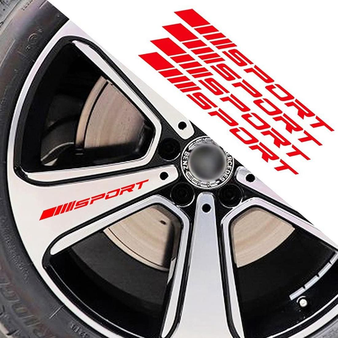 Sport Decal Sticker Wheels Rims Racing Car Sticker Self Adhesive Car Door Rims Wheel Hub Decal Accessories 4PCS , Red