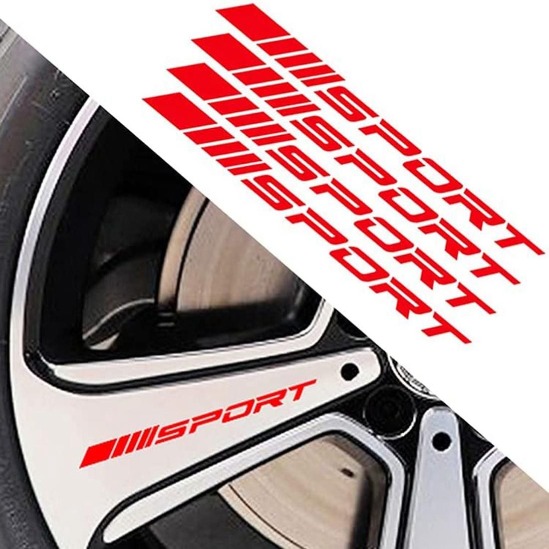 Sport Decal Sticker Wheels Rims Racing Car Sticker Self Adhesive Car Door Rims Wheel Hub Decal Accessories 4PCS , Red