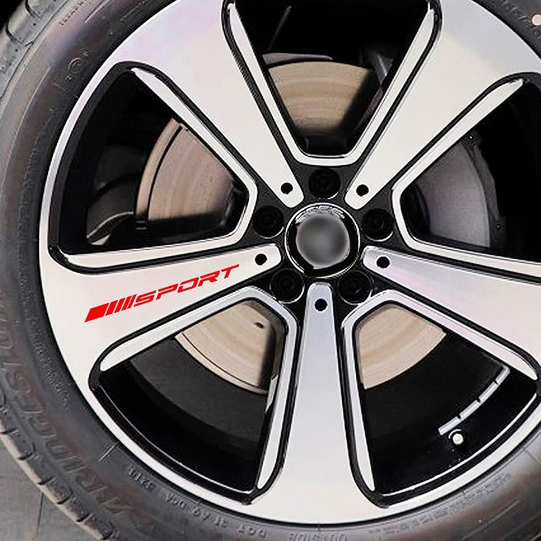 Sport Decal Sticker Wheels Rims Racing Car Sticker Self Adhesive Car Door Rims Wheel Hub Decal Accessories 4PCS , Red