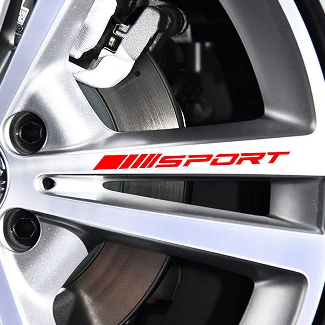 Sport Decal Sticker Wheels Rims Racing Car Sticker Self Adhesive Car Door Rims Wheel Hub Decal Accessories 4PCS , Red