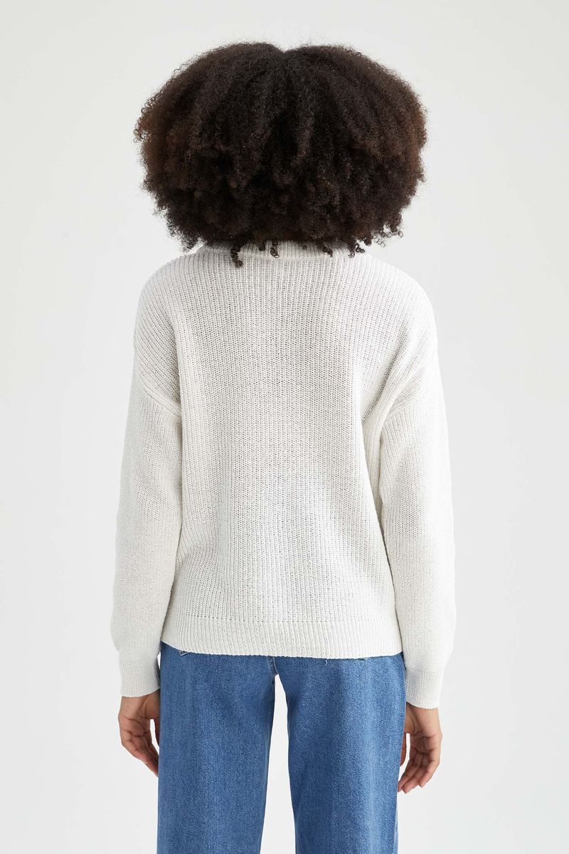Woman Young Regular Fit Crew Neck Long Sleeve Tricot Pullover - Ecru