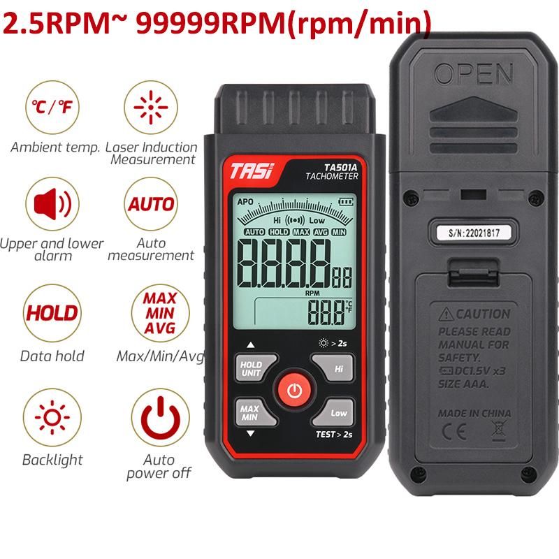 Digital Tachometer 2.5-99999RPM Data Hold Non-Contact Laser Speedometer LCD Backlight RPM Display Automobile Motor Speed Meter