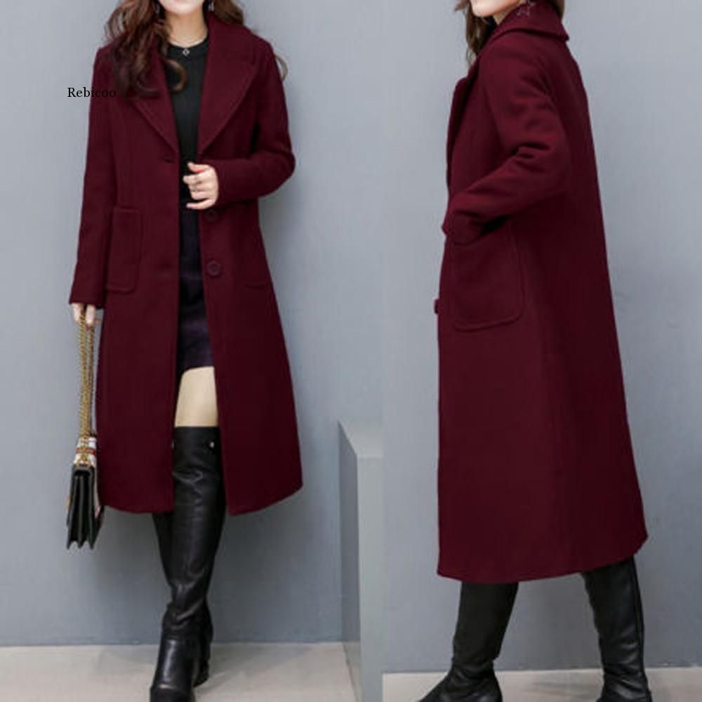 Women Vintage Women Woolen Coat Winter Over-Knee Lapel Thick Long Overcoat Slim Warm Jacket Parka Women's Outwear Plus Size 4Xl