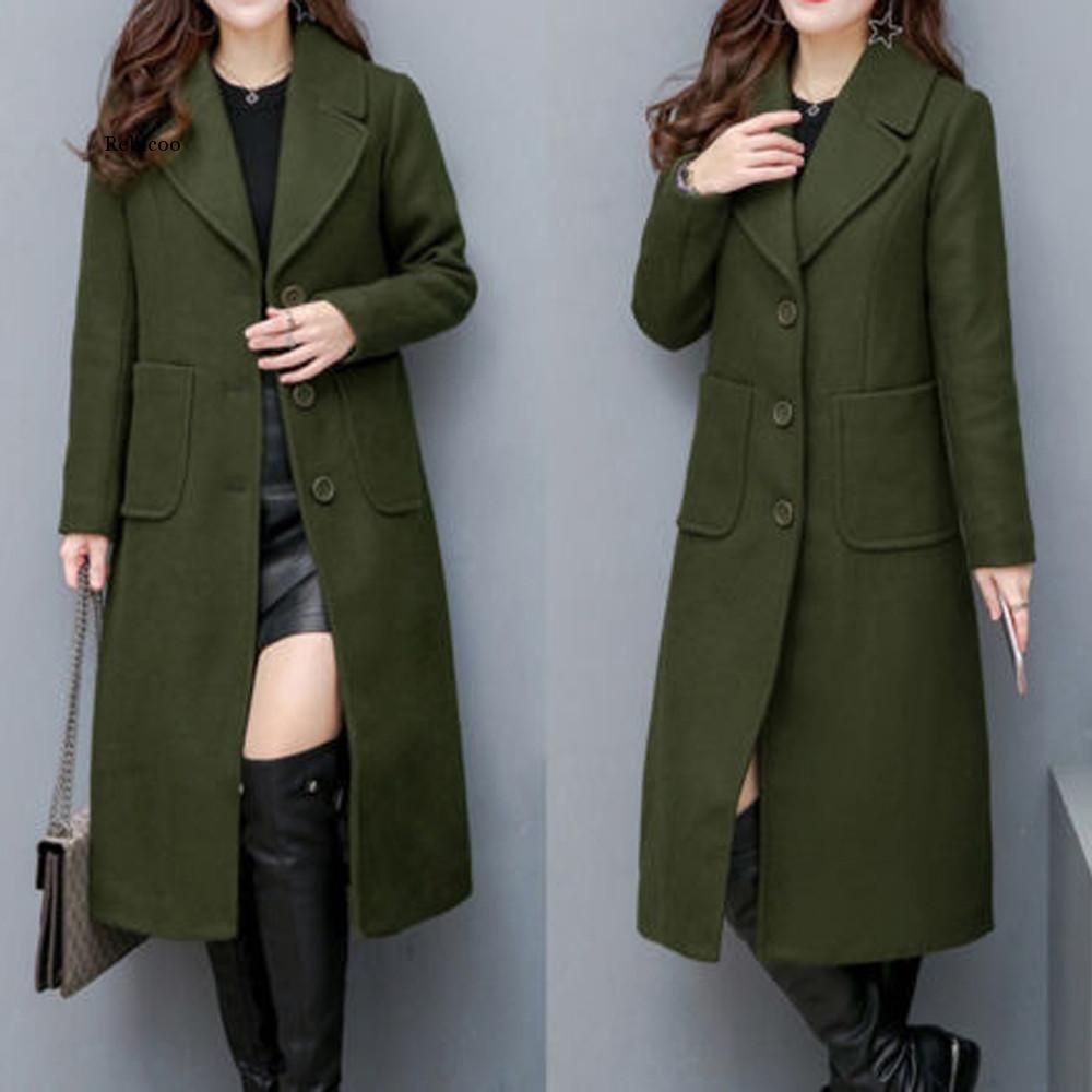 Women Vintage Women Woolen Coat Winter Over-Knee Lapel Thick Long Overcoat Slim Warm Jacket Parka Women's Outwear Plus Size 4Xl