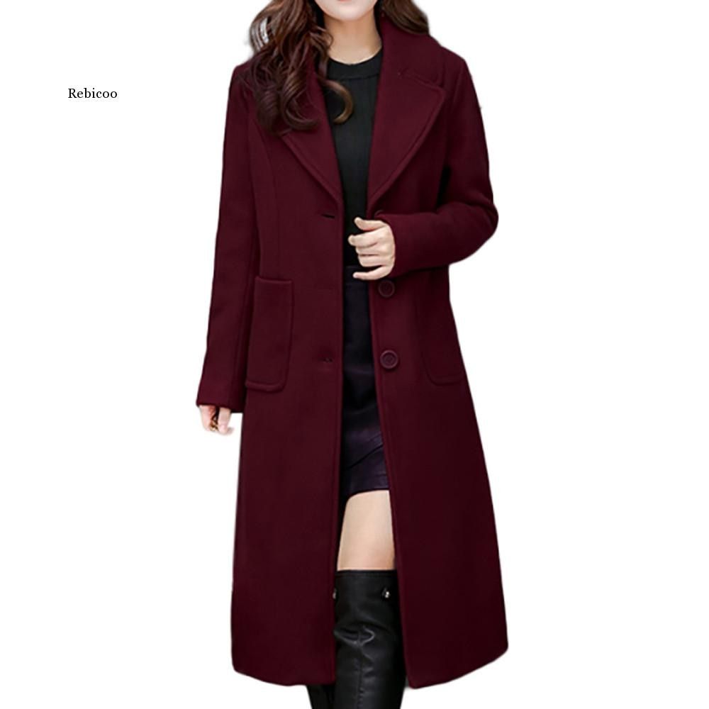 Women Vintage Women Woolen Coat Winter Over-Knee Lapel Thick Long Overcoat Slim Warm Jacket Parka Women's Outwear Plus Size 4Xl
