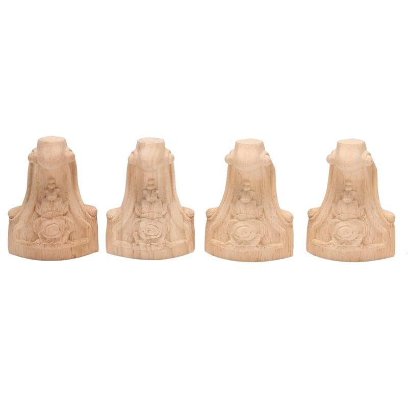 4PCS 10x6cm European Style Solid Wood Carved Furniture Foot Legs TV Cabinet Feets