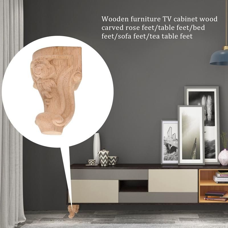 4PCS 10x6cm European Style Solid Wood Carved Furniture Foot Legs TV Cabinet Feets