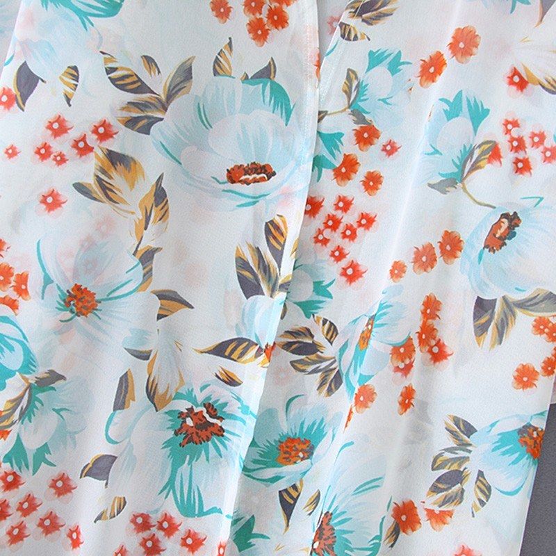 Fashion Women Floral Print Cardigan Half Sleeve Open Front