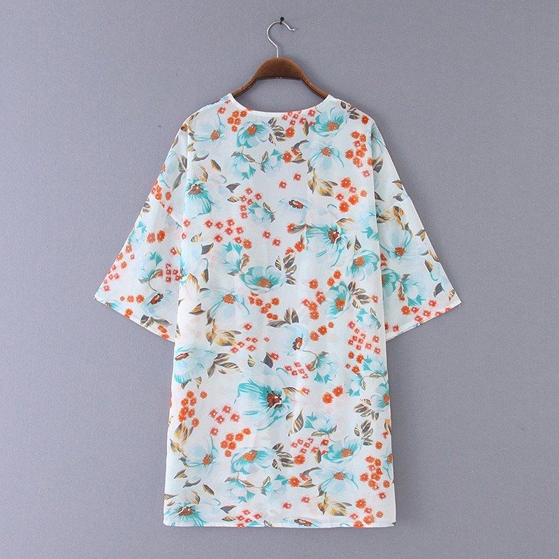 Fashion Women Floral Print Cardigan Half Sleeve Open Front