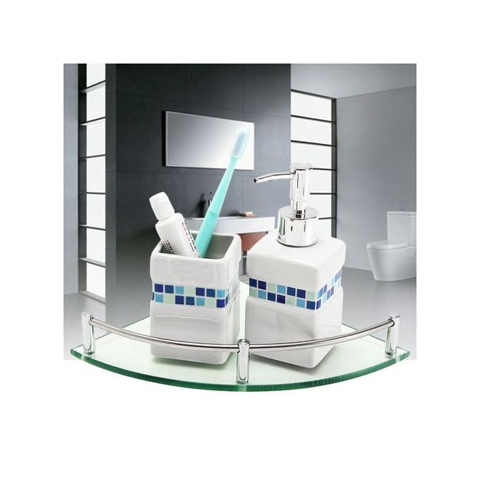 Bath Shower Corner Glass Shelf Rack Organizer Holder Tier
