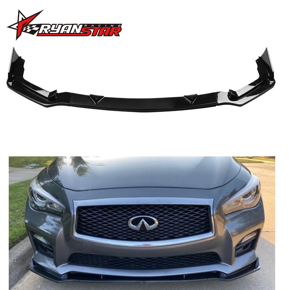 3pcs Front Bumper Bright Black Pp Chin Lip Spoiler Trim For