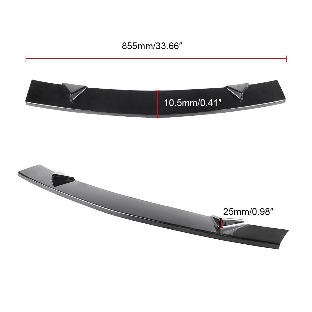 3pcs Front Bumper Bright Black Pp Chin Lip Spoiler Trim For