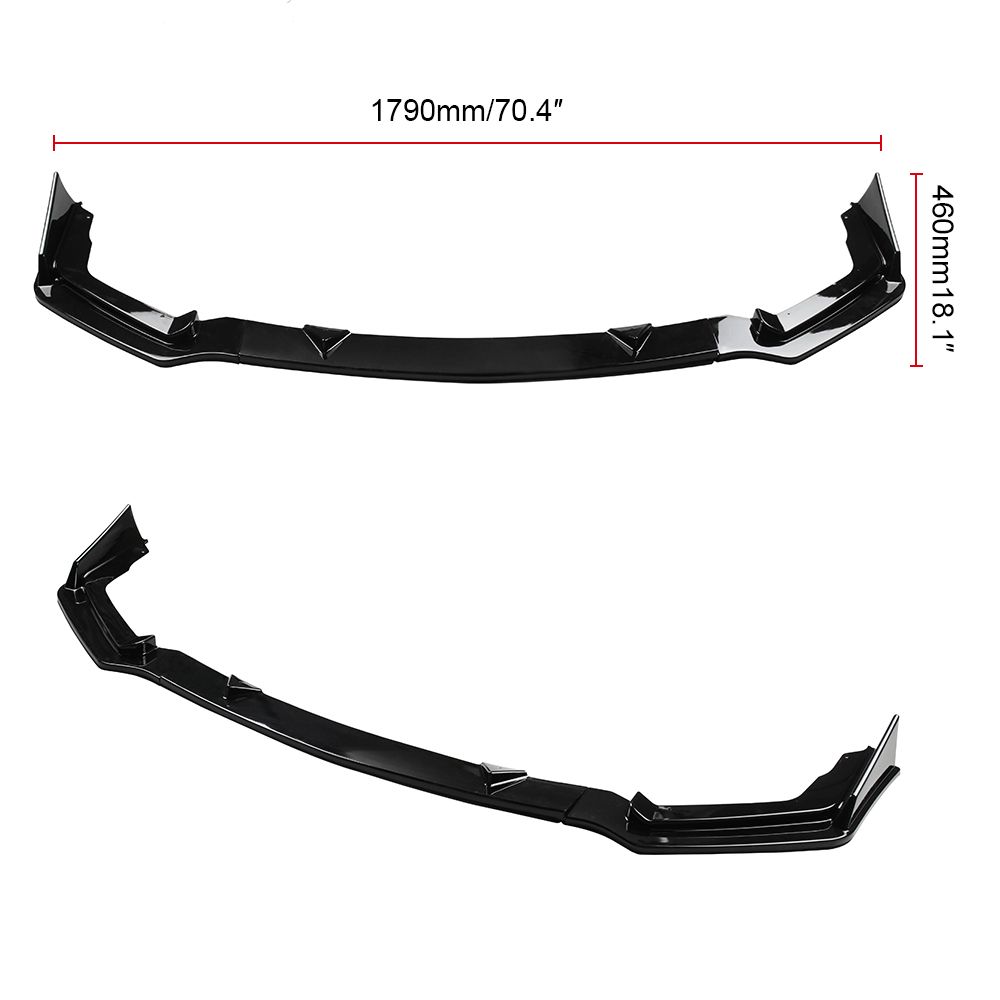 3pcs Front Bumper Bright Black Pp Chin Lip Spoiler Trim For