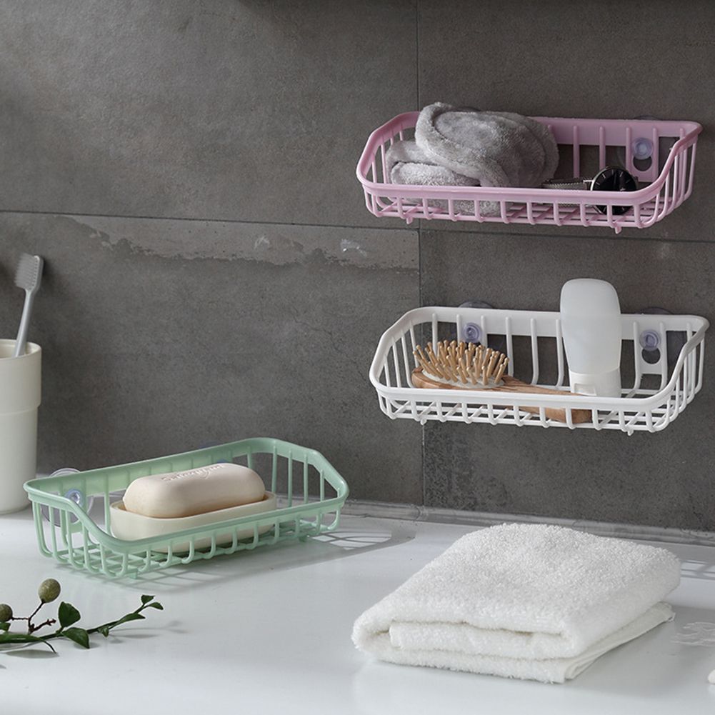 Kitchen Gadget Dual Suction Cup Drainage Shelf Dish Sponge Storage Rack Holder-Light Green