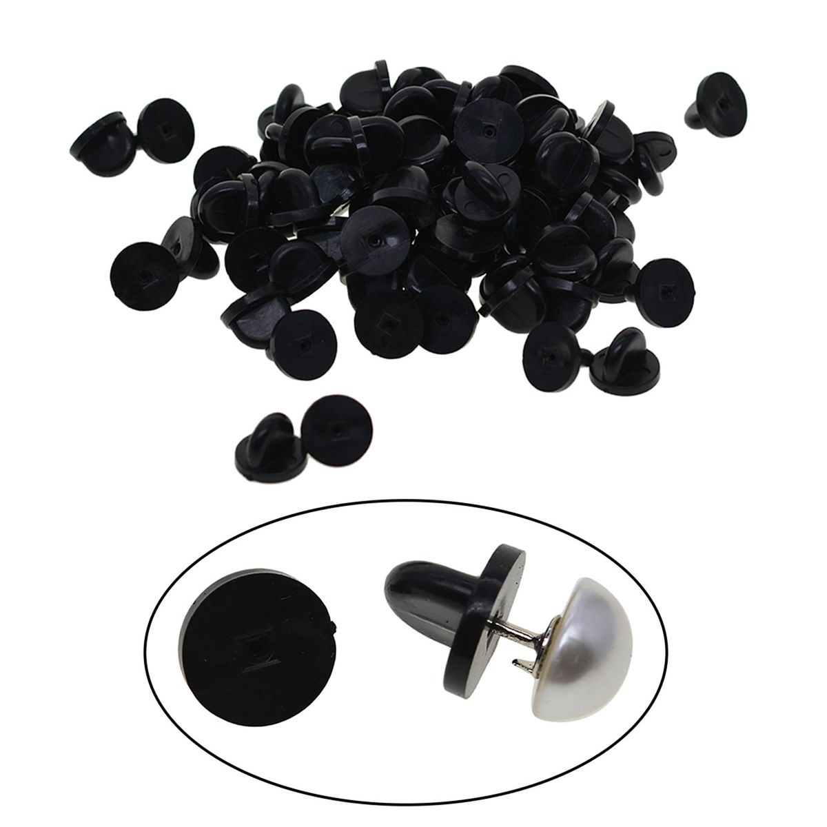 200x Silicone Pin Backs Lapel Pins Backings Butterfly Clutch Pin Black