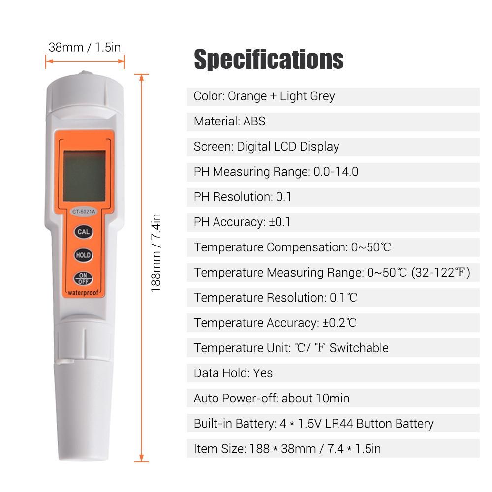 LCD Digital Water PH Tester Temperature Meter with ATC Portable Water Quality Monitor Acidity Alkalinity Analyzer for Drinking Water Pool Industrial Wastewater Acid Rain Lab